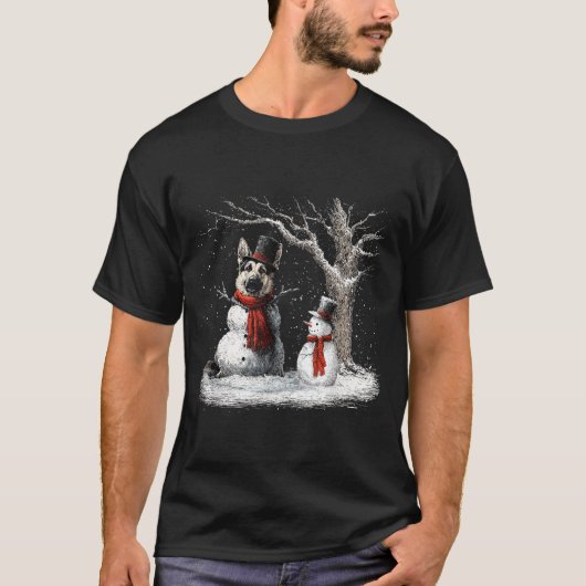 Funny German Shepherd Dog In The Snow Tree Christm T-Shirt (Vorderseite)