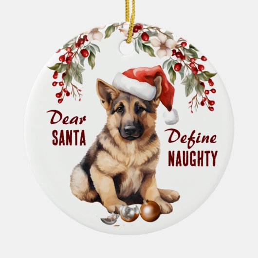 Funny German Shepherd Pup Definition Naughty Chris Keramik Ornament (Vorne)