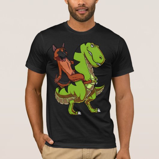 Funny German Shepherd Riding T-Rex Dinosaur T-Shirt (Vorderseite)