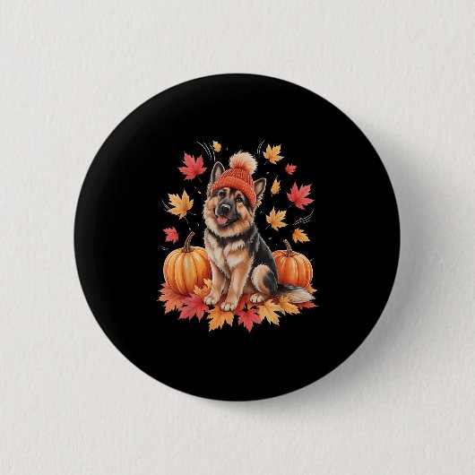 Funny German Shepherfall vom Herbst lässt Dog Lov Button (Vorderseite)
