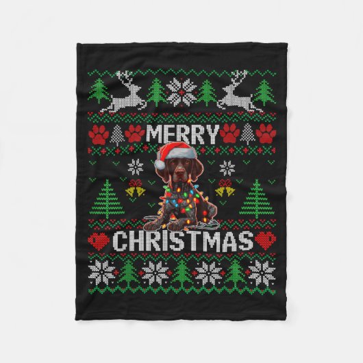Funny German Shorthaired Inter Dog Ugly Xmas Sweat Fleecedecke (Vorderseite)