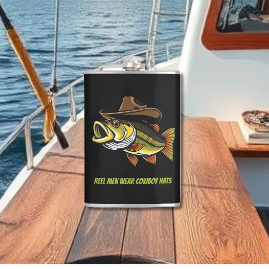 Funny Geschenk Bass Fisch mit Cowboy Hat Flachmann