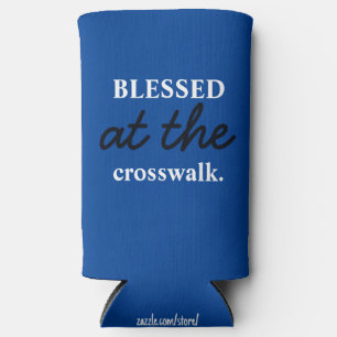 Funny "gesegnet am Crosswalk" Blau & Weiß Selters Dosenkühler