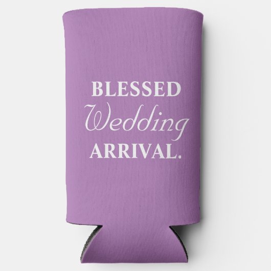 Funny "gesegnet Hochzeit Ankunft" Lavender & White Selters Dosenkühler (Vorderseite)