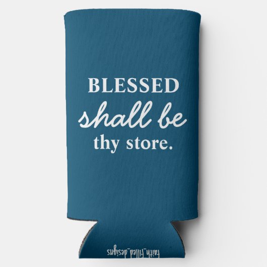 Funny "Gesegnet wird dein Korb sein" Blau & Weiß Selters Dosenkühler (Rückseite)