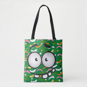 Funny Gesicht lächelnd farbenfrohe Muster grün ora Tasche