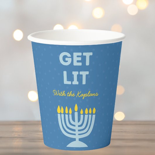 Funny "Get Lit" Chic Personalisiert Menorah Hanukk Pappbecher