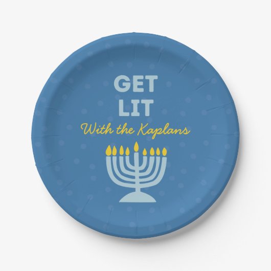 Funny "Get Lit" Chic Personalisiert Menorah Hanukk Pappteller (Vorderseite)