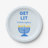 Funny "Get Lit" Chic Personalisiert Menorah Hanukk Pappteller (Vorderseite)