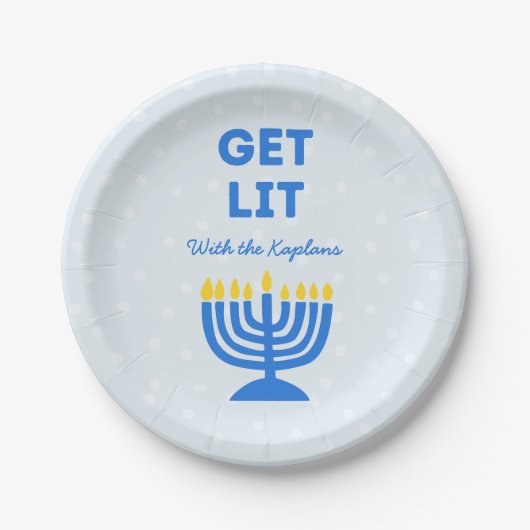 Funny "Get Lit" Chic Personalisiert Menorah Hanukk Pappteller (Vorderseite)