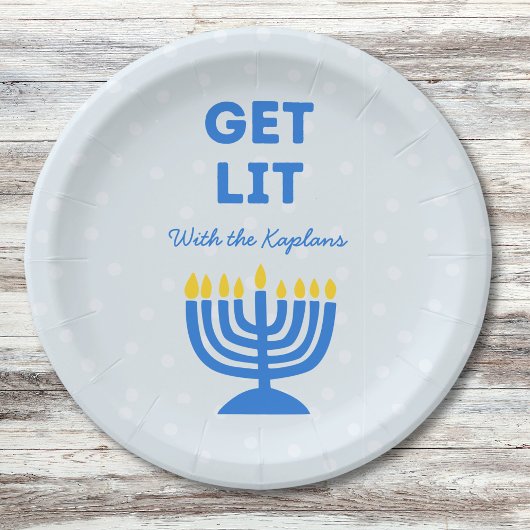 Funny "Get Lit" Chic Personalisiert Menorah Hanukk Pappteller