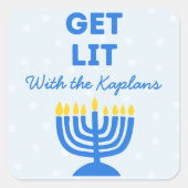 Funny "Get Lit" Chic Personalisiert Menorah Hanukk Quadratischer Aufkleber (Vorderseite)