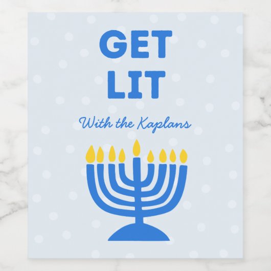 Funny "Get Lit" Chic Personalisiert Menorah Hanukk Weinetikett (Einzelnes Label)