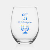 Funny "Get Lit" Chic Personalisiert Menorah Hanukk Weinglas Ohne Stiel (Vorderseite)