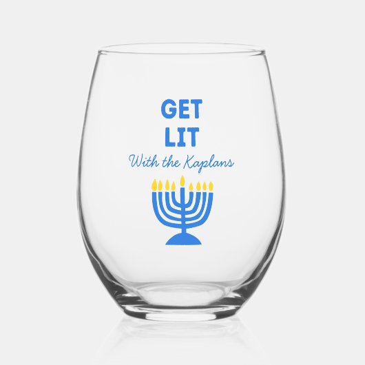 Funny "Get Lit" Chic Personalisiert Menorah Hanukk Weinglas Ohne Stiel (Vorderseite)