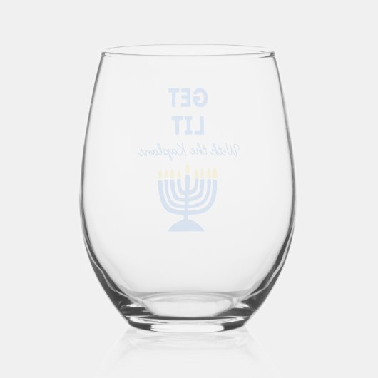 Funny "Get Lit" Chic Personalisiert Menorah Hanukk Weinglas Ohne Stiel (Rückseite)