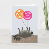 Funny Get Well bald Raccoon Balloons Karte (Vorderseite)