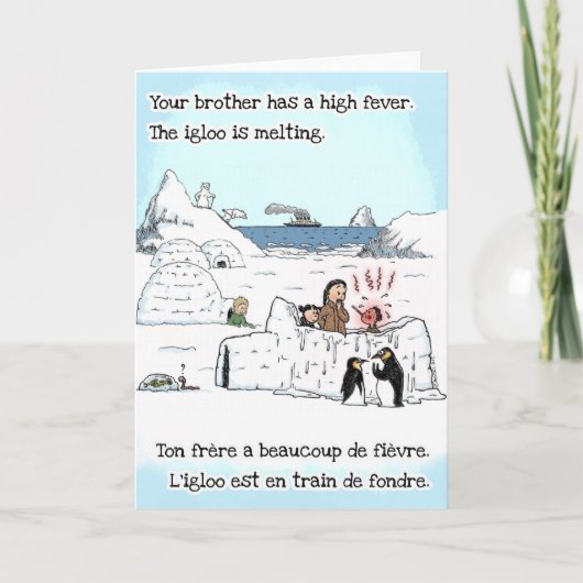 Funny Get Well Card for Kids - Englisch Französisc Karte (Vorderseite)