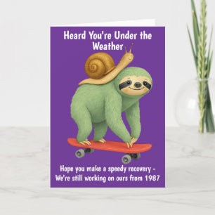 Funny Get Well Card Sloth Snail Skateboard Kunst, Dankeskarte