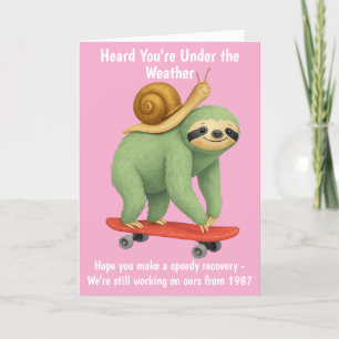 Funny Get Well Card Sloth Snail Skateboard Kunst,  Dankeskarte