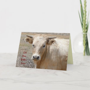 Funny Get Well - Cute White Cow - Ranch or Farm Karte