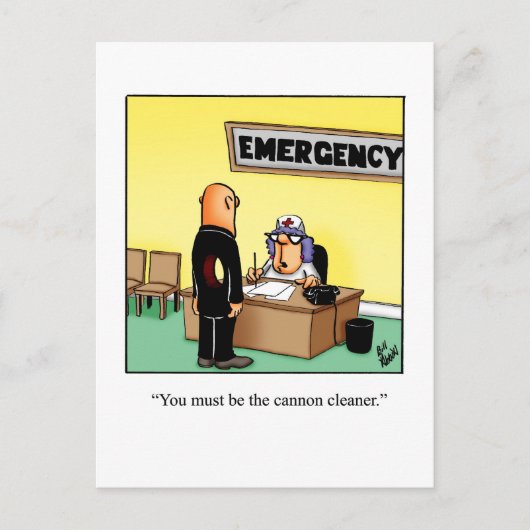 Funny Get Well Postcard "Cannon Cleaner" Postkarte (Vorderseite)