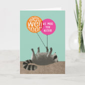 Funny Get Well Raccoon Balloons Karte (Vorderseite)