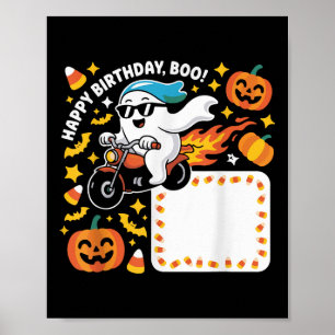 Funny Ghost Biker Halloween Design mit Flammen und Poster