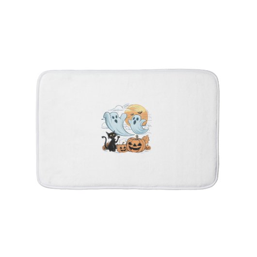 Funny Ghost & Black Cat Lazy Halloween Spooky Seen Badematte (Vorderseite)