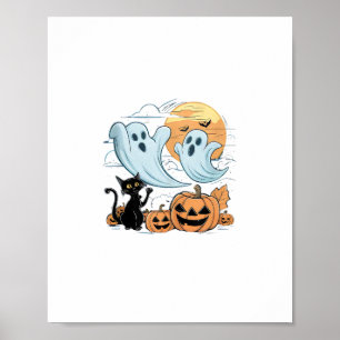 Funny Ghost & Black Cat Lazy Halloween Spooky Seen Poster
