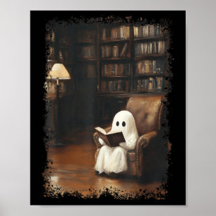 Funny Ghost Book Reading Books Lover Teacher Happy Poster