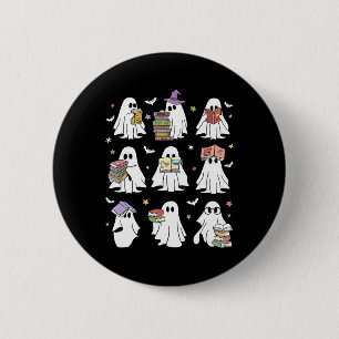 Funny Ghost Book Reading Halloween Bücher Lover Te Button