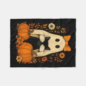 Funny Ghost Bow Holding Black Cat Fall Halloween Fleecedecke (Vorderseite (Horizontal))