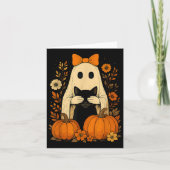 Funny Ghost Bow Holding Black Cat Fall Halloween Karte (Vorderseite)