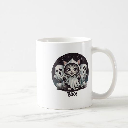Funny Ghost Cat Boo Halloween Animal Ghost Kitty Kaffeetasse (Rechts)