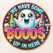 Funny Ghost Drinking Booos Halloween-Party Gefalle Runder Pappuntersetzer (Vorderseite)