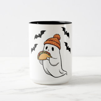 Funny Ghost Eating Tacos Spooky Taco Halloween Foo Zweifarbige Tasse
