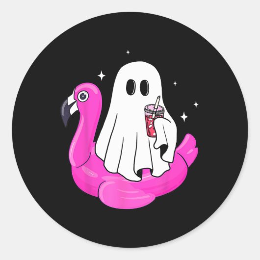 Funny Ghost Flamingo Float Pool Spooky Sommer Summ Runder Aufkleber (Vorderseite)