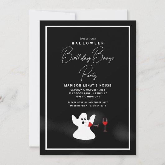 Funny Ghost Halloween Booze Birthday Party Einladung (Vorderseite)