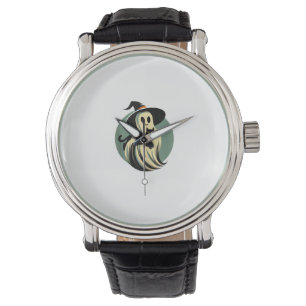 Funny Ghost hält eine Black Cat Lazy Halloween Spo Armbanduhr