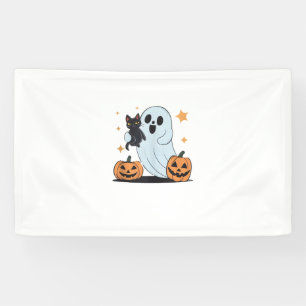 Funny Ghost hält eine Black Cat Lazy Halloween Spo Banner