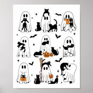 Funny Ghost hält eine Black Cat Lazy Halloween Spo Poster