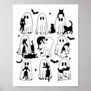 Funny Ghost hält eine Black Cat Lazy Halloween Spo Poster
