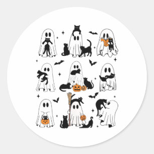 Funny Ghost hält eine Black Cat Lazy Halloween Spo Runder Aufkleber