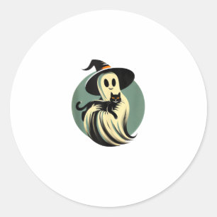 Funny Ghost hält eine Black Cat Lazy Halloween Spo Runder Aufkleber