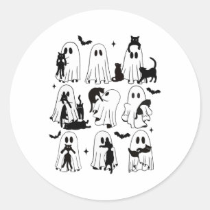 Funny Ghost hält eine Black Cat Lazy Halloween Spo Runder Aufkleber