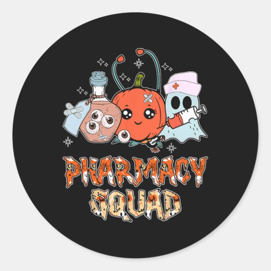 Funny Ghost Hexch Pumpkin Pills Pharmacy Squad Hal Runder Aufkleber (Vorderseite)