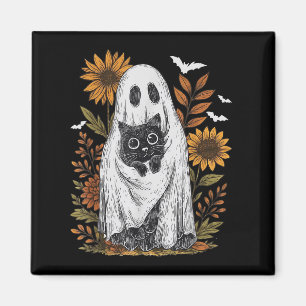 Funny Ghost Holding Black Cat Halloween Ghost Cat Magnet