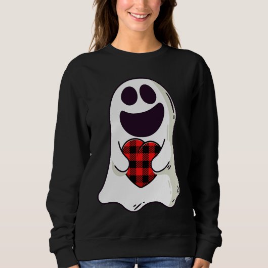 Funny Ghost Hugging Red Hearts Plaid buffalo Valen Sweatshirt (Vorderseite)