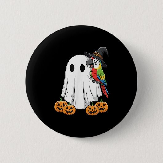 Funny Ghost Parrot Pumpkin Halloween Kids Mens Wom Button (Vorderseite)